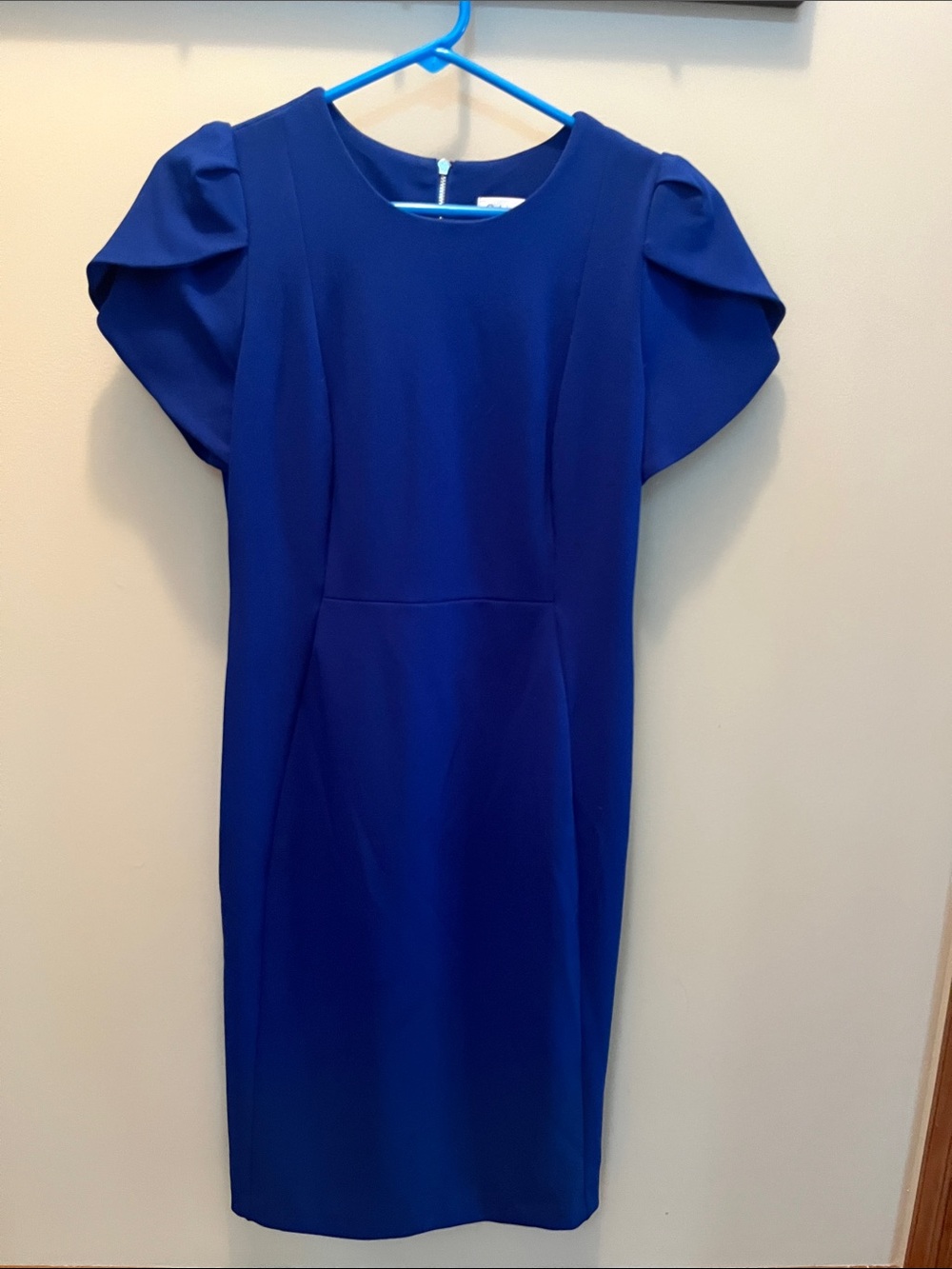 Calvin Klein Cobalt Blue Puff-Sleeve Sheath Dress